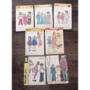 Vintage 1970s Retro Sew Pattern LOT 7 Boho Toddler Girl 3 4 Dresses Pants Tops